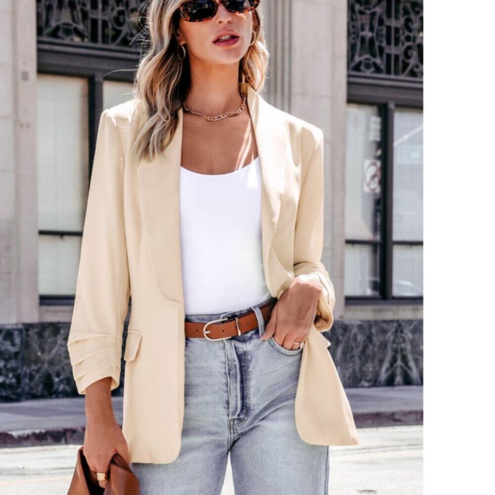 NEW - CUPSHE Neutral Collared Long Sleeve Blazer - SIZE M - MED - MEDIUM